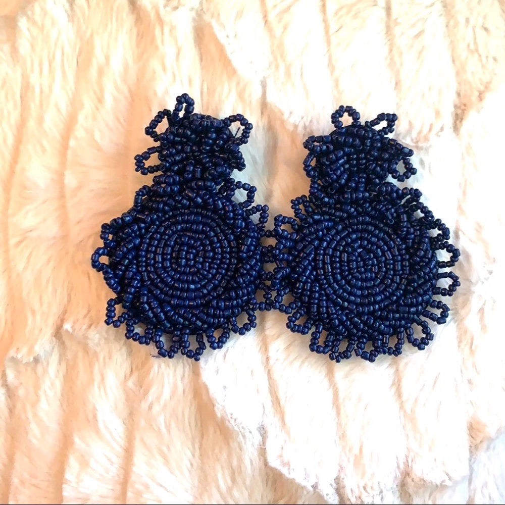Beaded Cobalt Blue Double Sphere Earrings